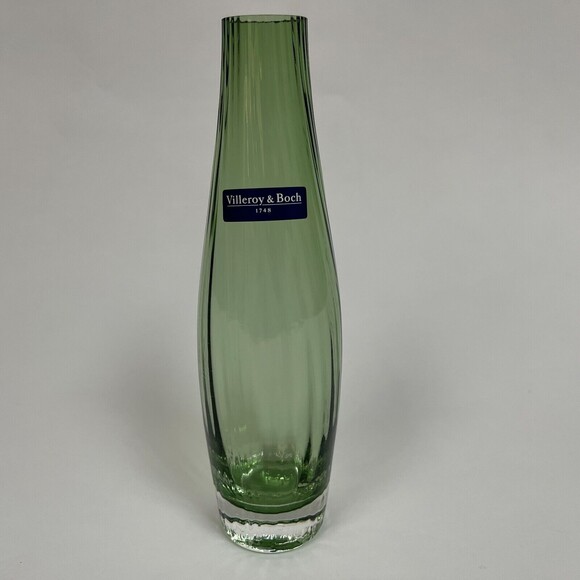 Villeroy & Boch 1748 Green Optic Swirl Glass Vase 8 7/8" Tall - Picture 1 of 9